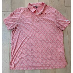 Adidas Golf Men 2XL Pink Monogram Logo Print Snap Button Short Sleeve Polo Shirt